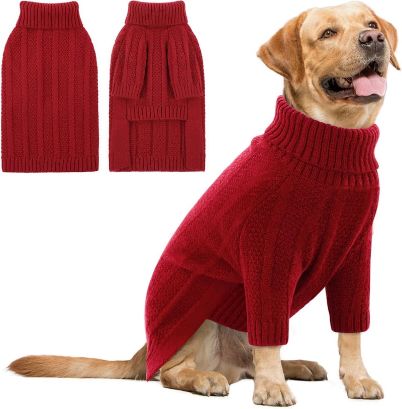 Queenmore XXL Dog Sweater,Large Dog Sweaters for Dogs Girls Boys,Xmas Turtleneck Pullover Sweaters for Large Dogs,Cold Weather Doggie Sweatshirt Knitwear for Golden Retriever,Labrador(Red,XXL) - Image 1